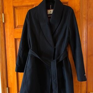 Tommy Hilfiger Navy Wool Wrap Coat
